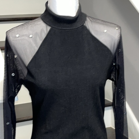 Carabella Black Dress. Sheer sleeves and back with scattered rhinestones. M - Picture 2 of 16
